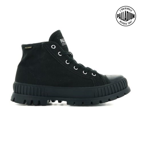 Palladium Pallashock Mid OG High Tops Women's Sneakers Black | UK A986-UFQ